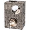 Rattan Cat Litter; Cat Bed with Rattan Ball and Cushion; Grey