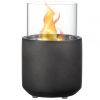 HOMCOM Tabletop Fireplace, Mini Concrete Ethanol Fire Bowl with Lid, Burns up with Liquid Alcohol and Solid Tablet Alcohol, Dark Grey