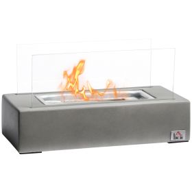 HOMCOM Tabletop Fireplace, 13" Concrete Alcohol Fireplace with Stainless Steel Lid for Indoor and Outdoor, 0.04 Gal Max 195 Sq. Ft., Light Grey