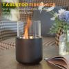 HOMCOM Tabletop Fireplace, Mini Concrete Ethanol Fire Bowl with Lid, Burns up with Liquid Alcohol and Solid Tablet Alcohol, Dark Grey