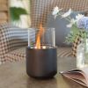 HOMCOM Tabletop Fireplace, Mini Concrete Ethanol Fire Bowl with Lid, Burns up with Liquid Alcohol and Solid Tablet Alcohol, Dark Grey