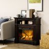 HOMCOM 32" Electric Fireplace with Mantel, Freestanding Heater with LED Log Flame, Shelf and Remote Control, 700W/1400W, Brown