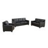 Black Faux Leather 3-Piece Living Room Sofa Set