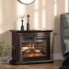 HOMCOM 31" Electric Fireplace with Dimmable Flame Effect and Mantel, Freestanding Space Heater with Log Hearth and Remote Control, 1400W, Brown