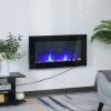 HOMCOM 36" 1500W Electric Wall-Mounted Fireplace with Flame Effect, 7 Color Background Light and Side Light, Black