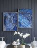 Set of 2 Blue and Gold Framed Art Panels, Unique Marbled Design, 30.5" x 40"