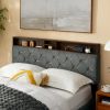 Queen Size Bed Frame, Shelf Upholstered Headboard, Platform Bed with Outlet & USB Ports, Wood Legs, No Box Spring Needed, Easy Assembly, Grey