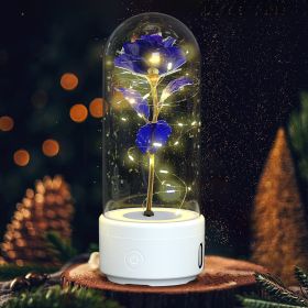 Creative 2 In 1 Rose Flowers LED Light And Bluetooth-compatible Speaker Valentine's Day Gift Rose Luminous Night Light Ornament In Glass Cover (Option: White Base Purple Flower)