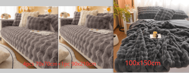 Winter Thickened Rabbit Plush Modern Sofa Cushion (Option: Dark Grey-Set3)