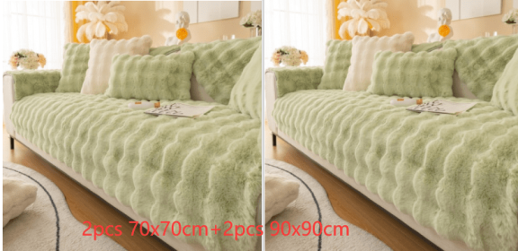 Winter Thickened Rabbit Plush Modern Sofa Cushion (Option: Green-Set)