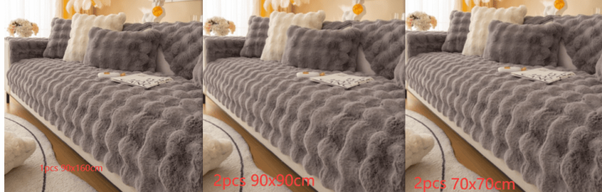 Winter Thickened Rabbit Plush Modern Sofa Cushion (Option: Dark Grey-Set1)