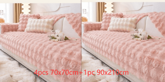 Winter Thickened Rabbit Plush Modern Sofa Cushion (Option: Pink-Set2)