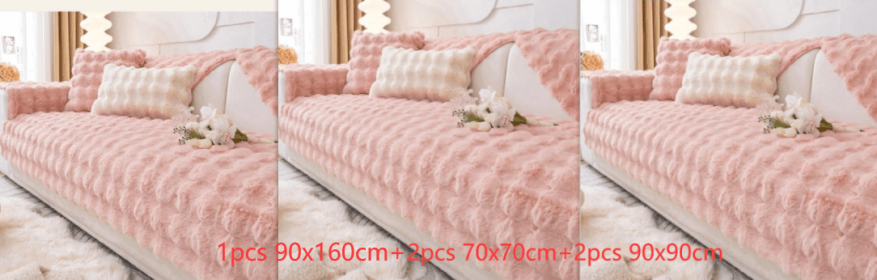 Winter Thickened Rabbit Plush Modern Sofa Cushion (Option: Pink-Set1)