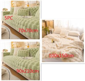 Rabbit Velvet Blanket Thickened Double-sided Fleece Bedroom Cover Blanket (Option: Dehaired Angora Beige setA-100x150cm)