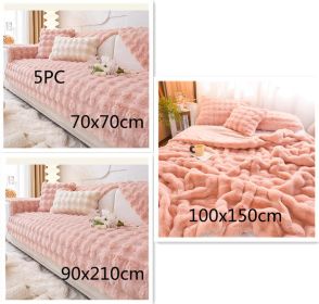 Rabbit Velvet Blanket Thickened Double-sided Fleece Bedroom Cover Blanket (Option: Dehaired Angora Pink set-100x150cm)