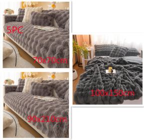 Rabbit Velvet Blanket Thickened Double-sided Fleece Bedroom Cover Blanket (Option: Dehaired Angora Dark Gray set-100x150cm)