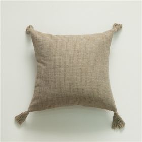 Cotton And Linen Tassel Handmade Pillow Cover (Option: 45x45cm Without Core-Khaki With Tassel)