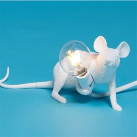 Nordic Creative Mini Animal Mouse Lamp Living Room Dining Room Bedroom Clothing Store Personalized Eye Protection Gift Resin Table Lamp (Option: White-Prone position-US)