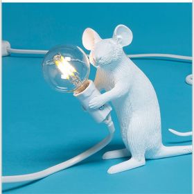 Nordic Creative Mini Animal Mouse Lamp Living Room Dining Room Bedroom Clothing Store Personalized Eye Protection Gift Resin Table Lamp (Option: White-Sitting posture-US)