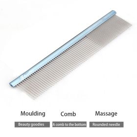 Colorful Comb Beautician Competition Beauty Styling Comb Rounded Needle Aluminum Alloy Stainless Steel Pet Comb (Option: M-Blue)