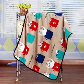 Flannel Coral Fleece Blanket Printed Air Conditioning Blanket Pet (Option: Teacup Cat Khaki-100x75cm)