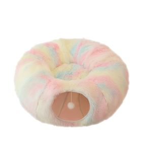 Winter Cat Nest Cat Tunnel Round Plush Warm Pet Nest Foldable Cat Tunnel Kennel (Option: Rainbow)