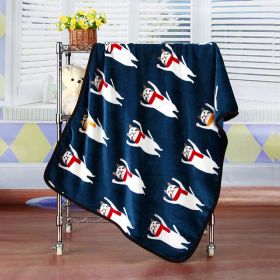 Flannel Coral Fleece Blanket Printed Air Conditioning Blanket Pet (Option: Raise Your Hand Cat Navy Blue-100x75cm)