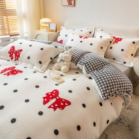 Winter Milk Four-piece Set Thickened Coral Velvet Double-sided (Option: Bow-1.2m flat sheet)