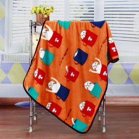 Flannel Coral Fleece Blanket Printed Air Conditioning Blanket Pet (Option: Teacup Cat Orange-100x75cm)