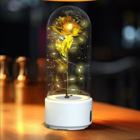 Creative 2 In 1 Rose Flowers LED Light And Bluetooth-compatible Speaker Valentine's Day Gift Rose Luminous Night Light Ornament In Glass Cover (Option: White Base Gold Flower)