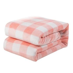 Plaid Flange Blanket Fluff Print Coral (Option: Pink And White Plaid-230x265)