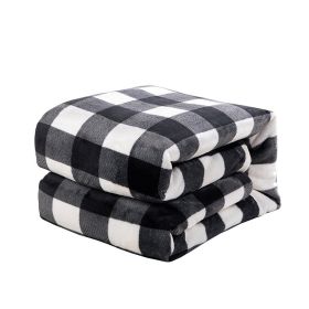 Plaid Flange Blanket Fluff Print Coral (Option: Black And White Plaid-230x265)