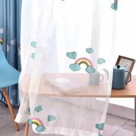 Embroidered Balcony Mesh Curtains Rainbow White Clouds Mosquito Screen Windows (Option: Blue White Cloud Cambric-Casual Cuts 1m)