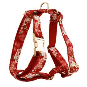 Japanese Floral Dog Collar Alloy Buckle Hand Holding Rope Pet Collar (Option: Dog Vest-S)