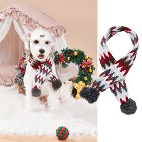 Christmas Pet Scarf Contrast Color Striped Red Snowflake Fur Ball Warm And Comfortable (Option: Red And Gray-L)